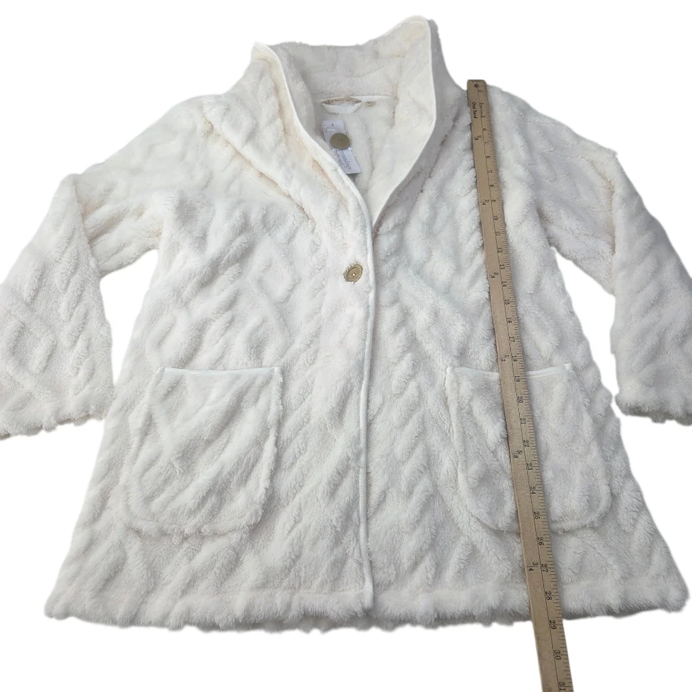 Soft Surroundings Cozy Fleece Cardigan Jacket Coatigan NEW Womens Medium White